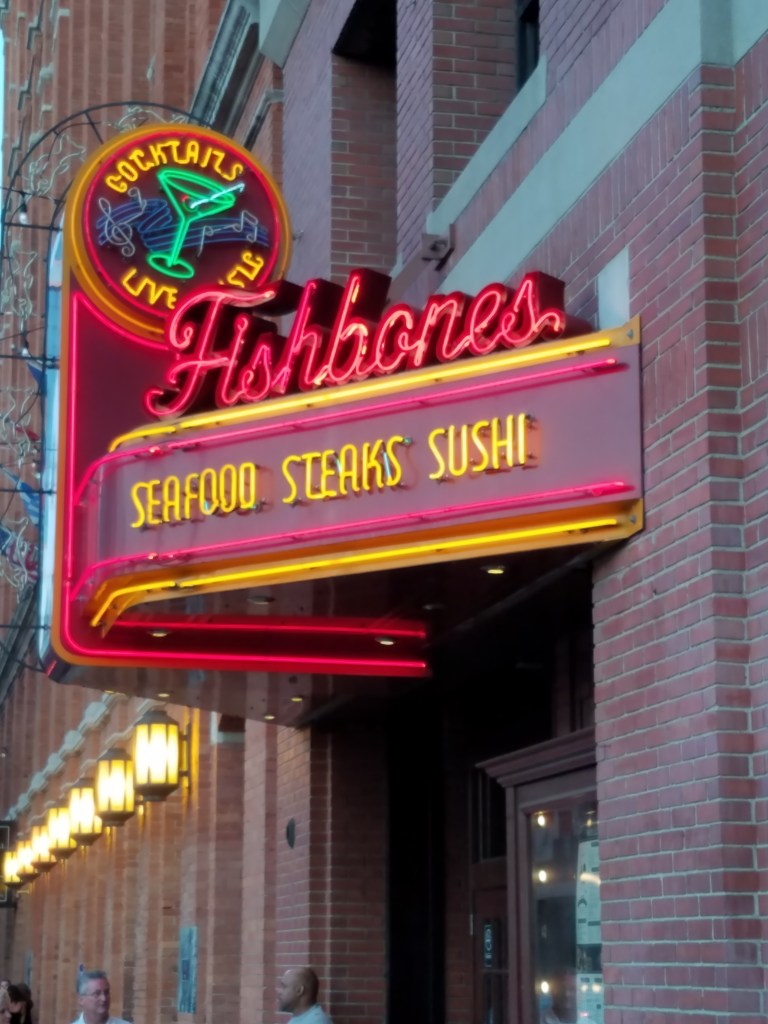 Dinner at Fishbones next to the hotel - the food wasn't as good as we had hoped, but it was a fun, lively atmosphere.